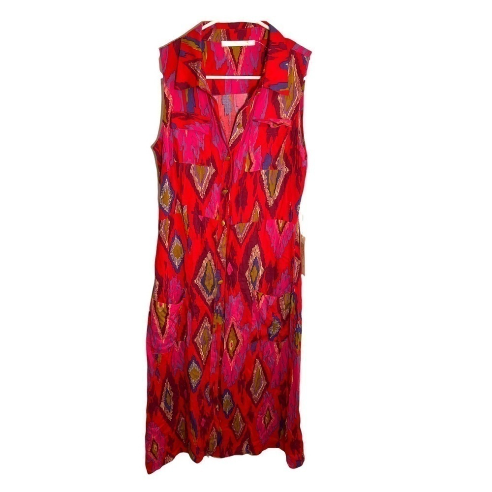 Jenny Han Women's Resort Wear Dress Sleeveless Button Down Rayon Challis Sari